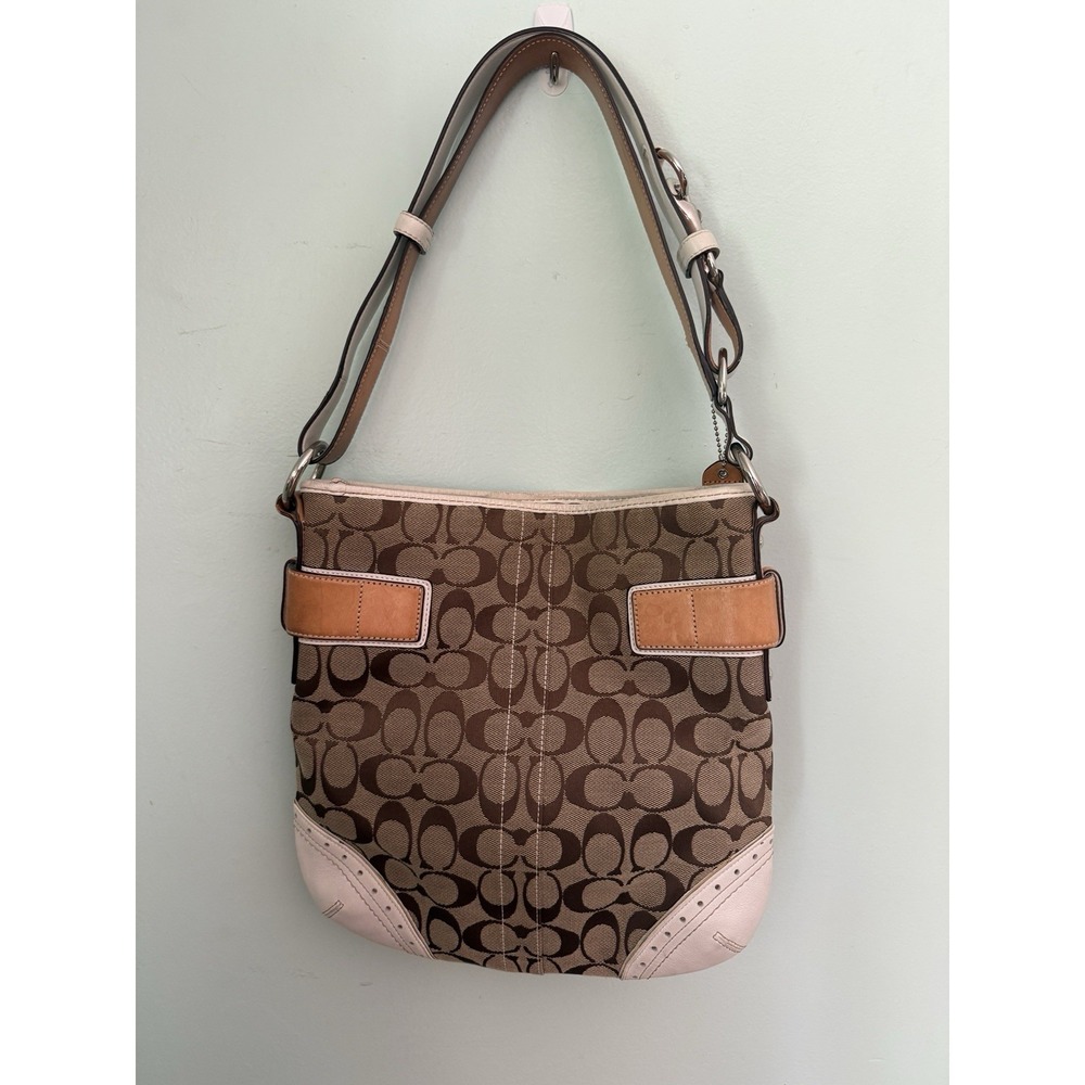 Coach Signature Stripe Buckle Crossbody Shoulder Bag 1487 Khaki White Y2K